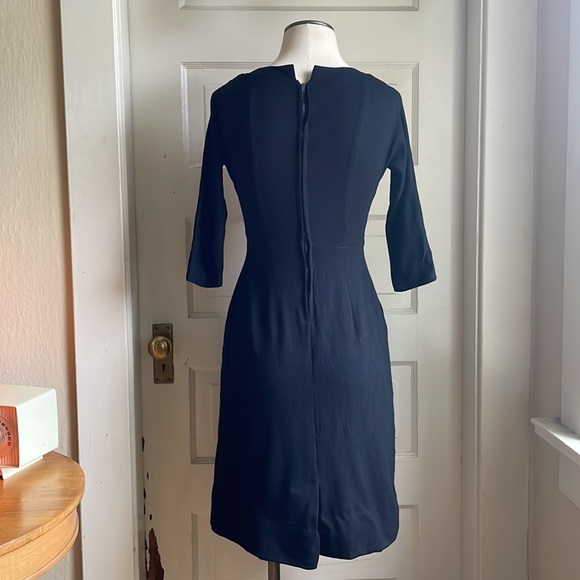 Vintage 1960’s Black Wool Wiggle Dress w Back Metal Zipper, Slash Neck & Pocket - Picture 4 of 16